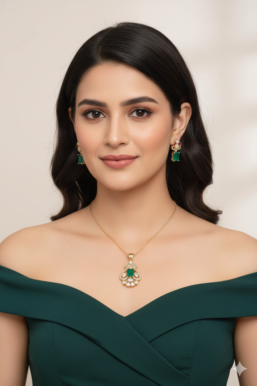 Crystal Pendant & Earrings Jewelry Set