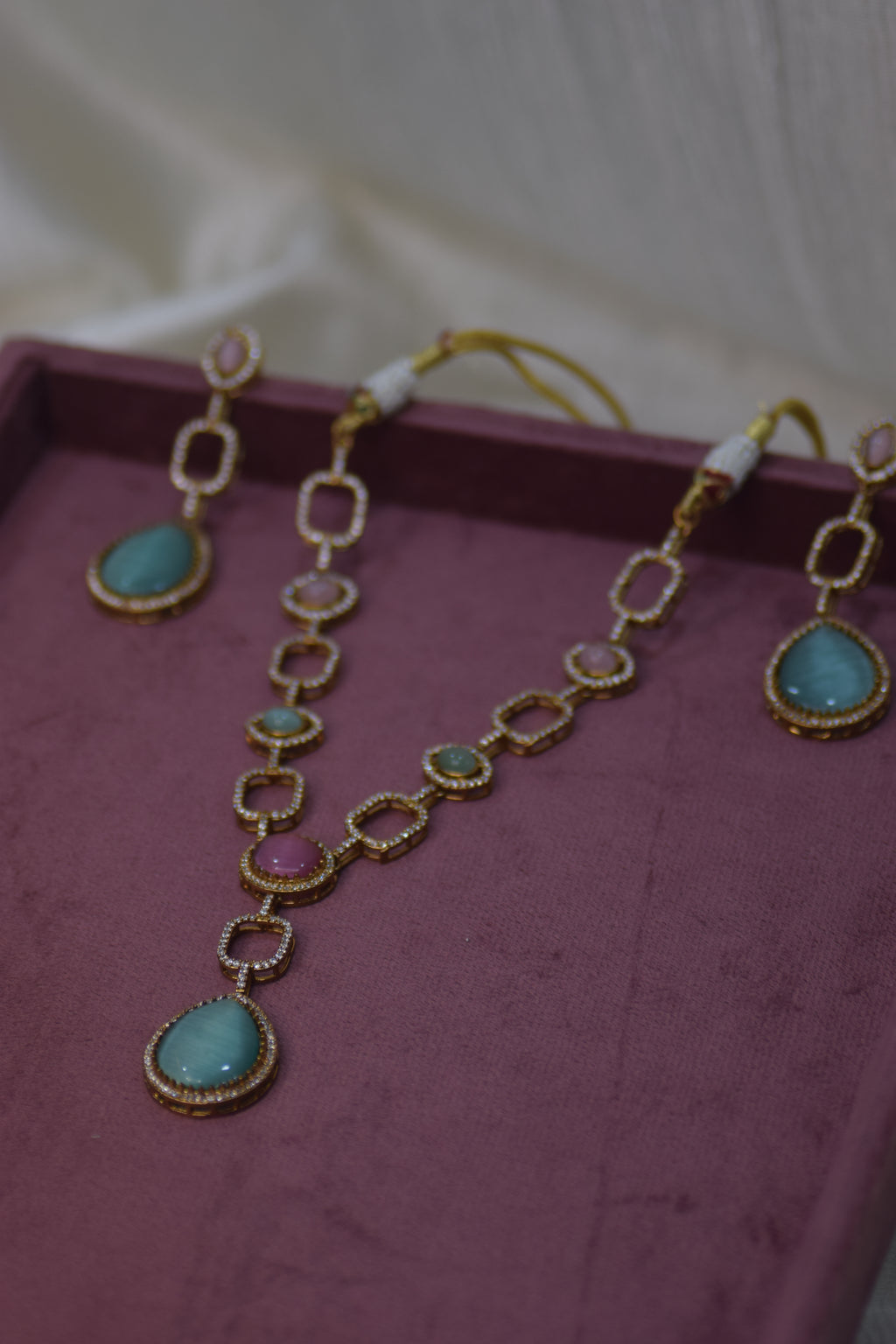Sea Green Semi Precious Stone Studed Necklace Set