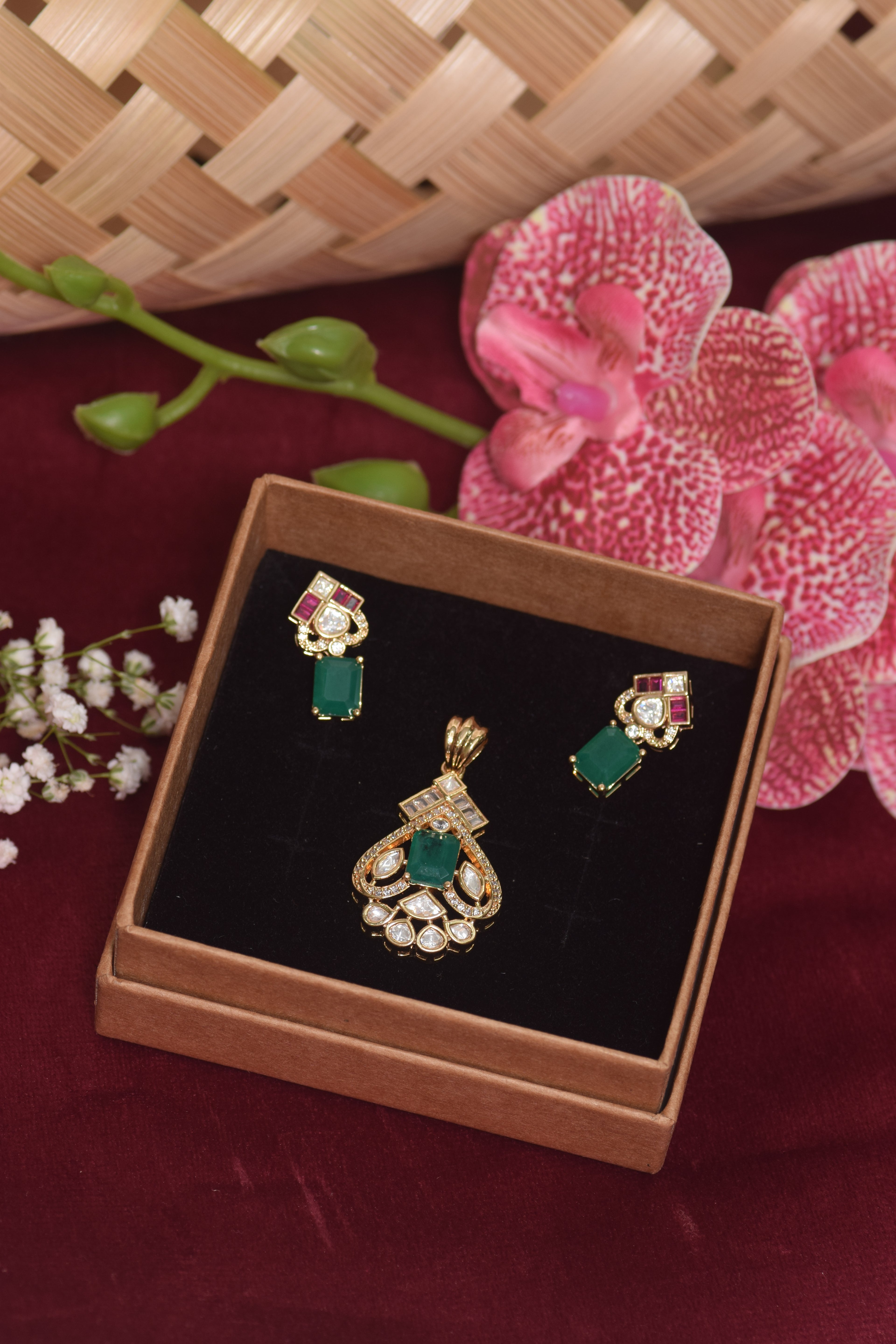 Crystal Pendant & Earrings Jewelry Set