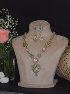 Victorian Multi-Stone Necklace and Earring Set - Turquoise Pink Crystal Jewelry