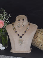 Purple and Gold Victorian Necklace and Earring Set - Crystal Statement Jewelry