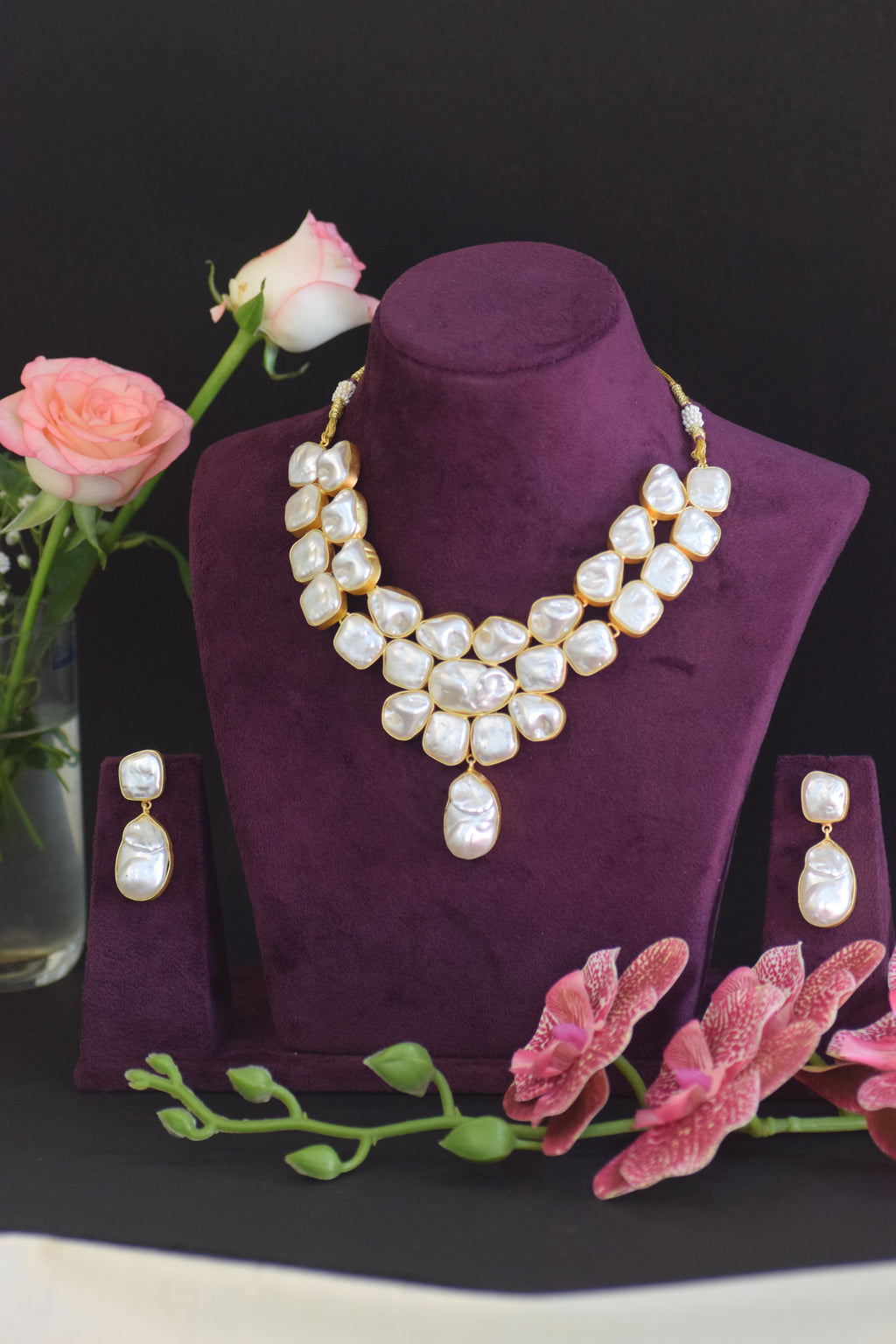 Baroque Pearl Necklace Set -Gold Finish