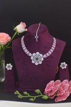 Diamond Style Ruby Emerald Necklace Set with Maang Tikka - American Diamond Set