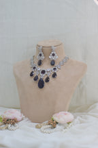 Purple Amethyst Drop down American Diamond Silver Plated Necklace set