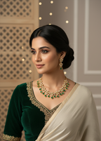 Radiant Legacy Floral Kundan Set - Antique Polish Green Stone