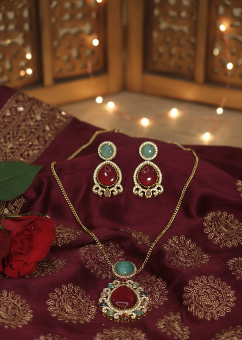 Elegant Pendant With Red stone