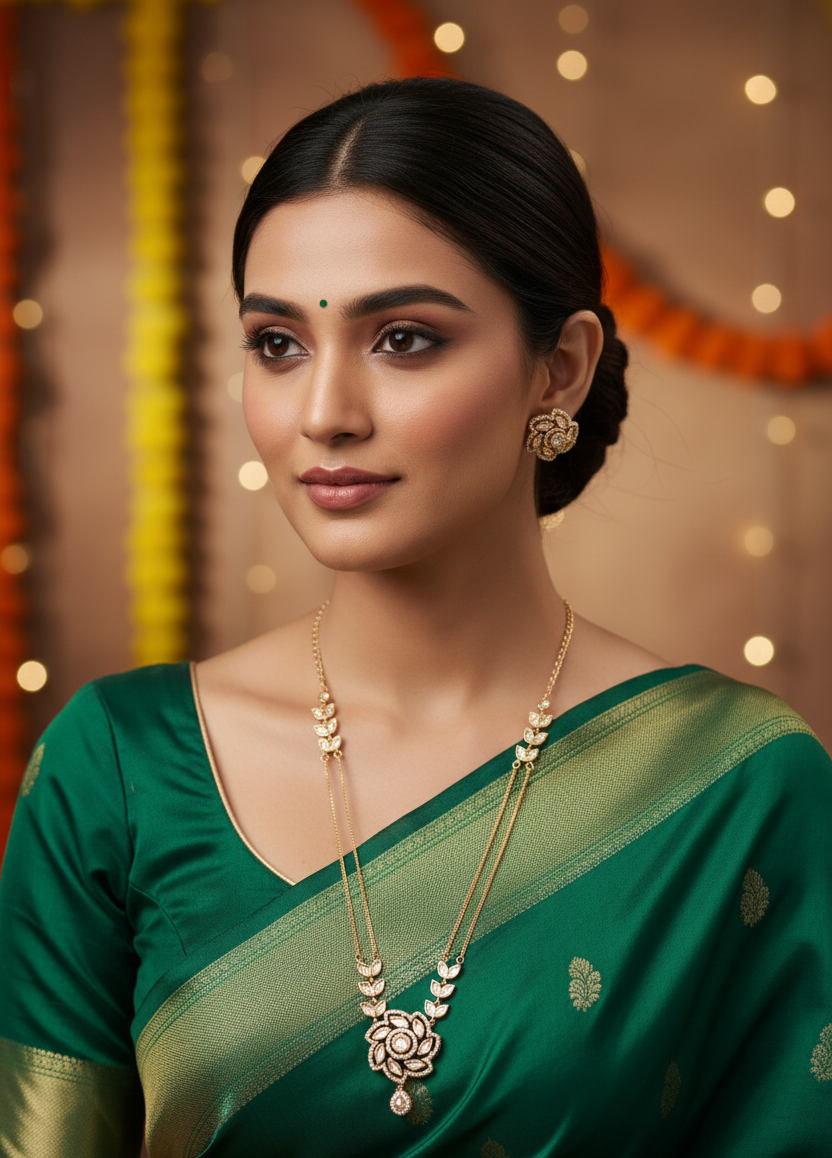 Stunning Rose Gold Kundan Pendent Set with Studs