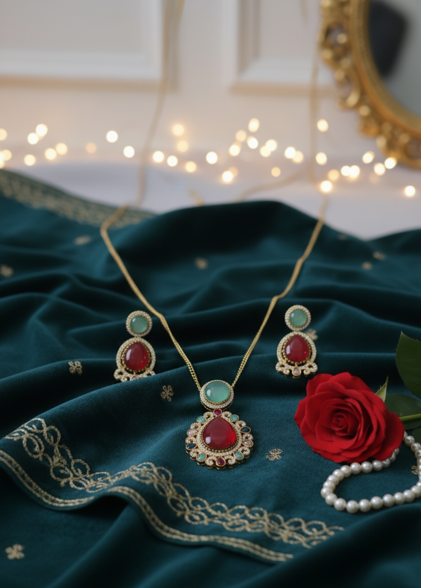 Elegant Pendant With Red stone