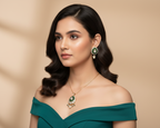 Green Polki Kundan Pendant & Earrings Set