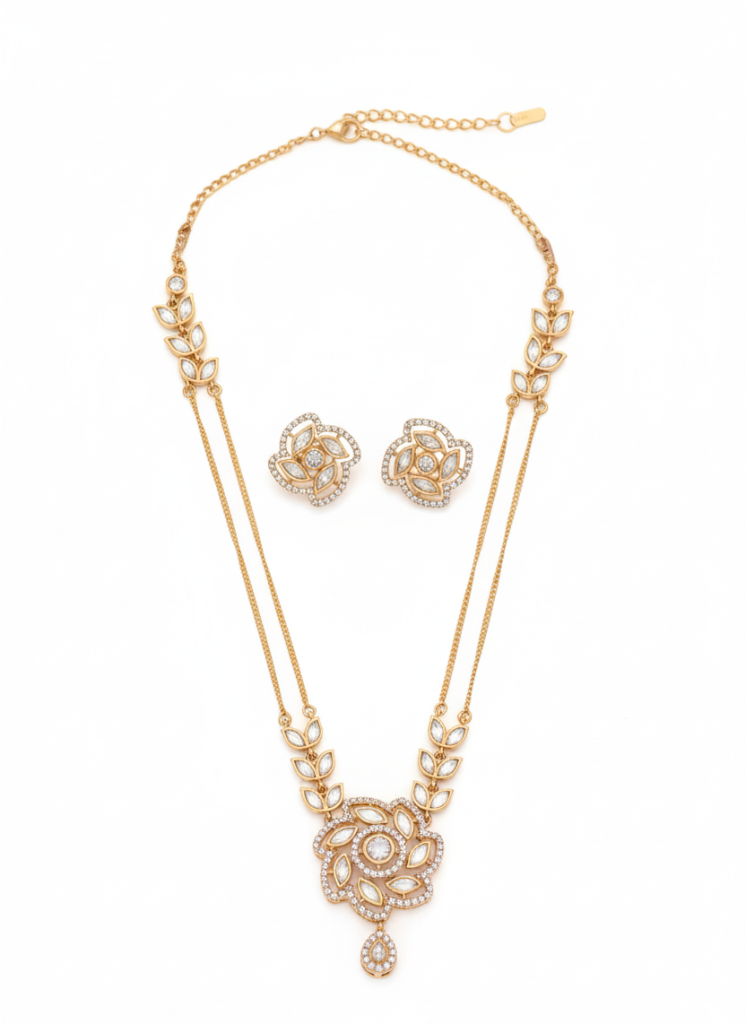 Stunning Rose Gold Kundan Pendent Set with Studs