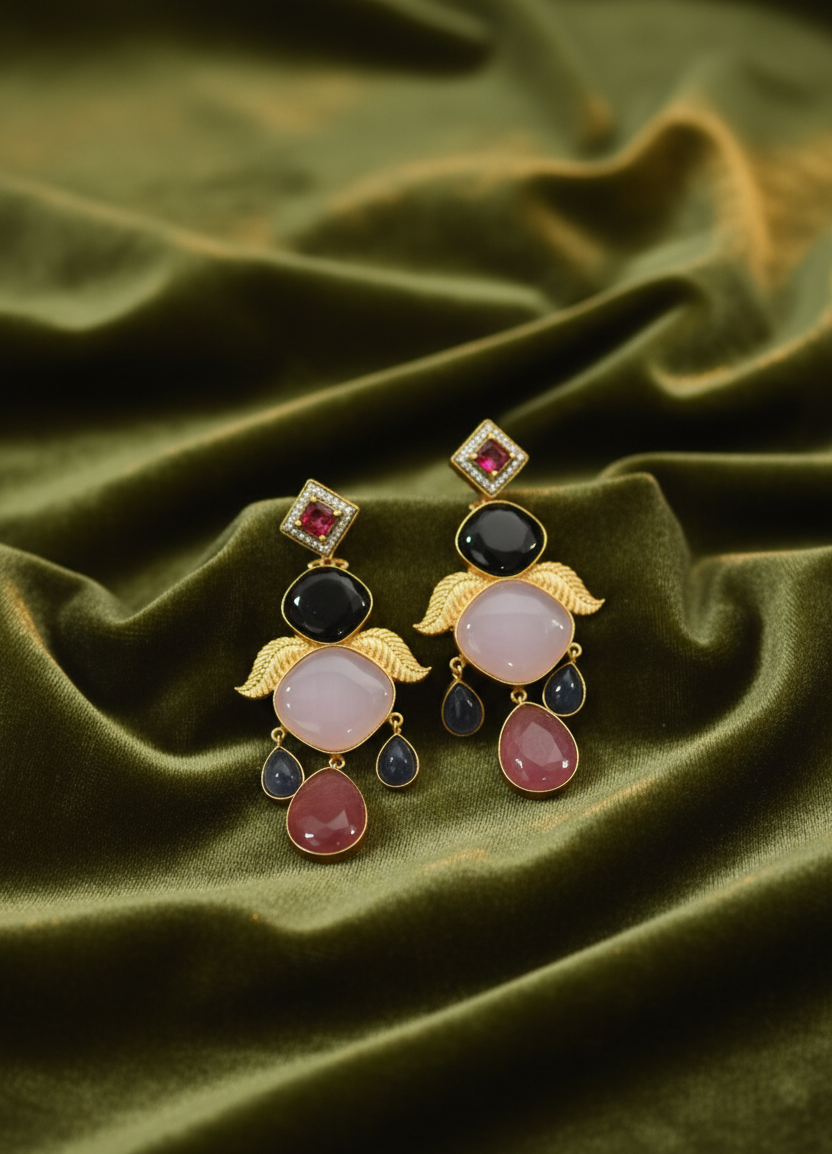 Elegant Jade Drop Dangler Earrings - Multi-Stone Statement Jewelry