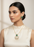 Classic Kundan Pendant Set- Green Colour