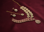 Elegant Pink Stone Gold Jewelry Set - Bridal Necklace & Earrings
