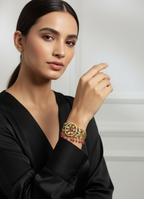 Traditional Bracelet with Pink Pearls - Antique Gold Plated