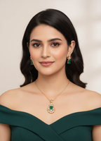 Elegant Pendant & Earrings Set - Emerald Green