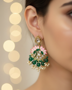 Meenakari Lotus Chandbali Earrings - Pink Maroon