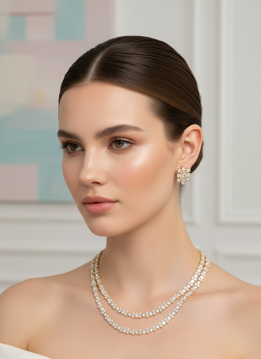 Moissanite Polki Two Layer Set with studs