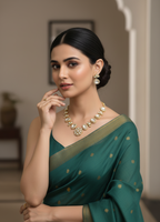 Traditional Kundan Jewelry Set - Gold Plated Necklace & Earrings with Pearl Accents