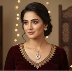 Sterling Kundan Pendant Set - Pink Stone