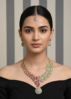 Elegant Pink Stone Gold Jewelry Set - Bridal Necklace & Earrings