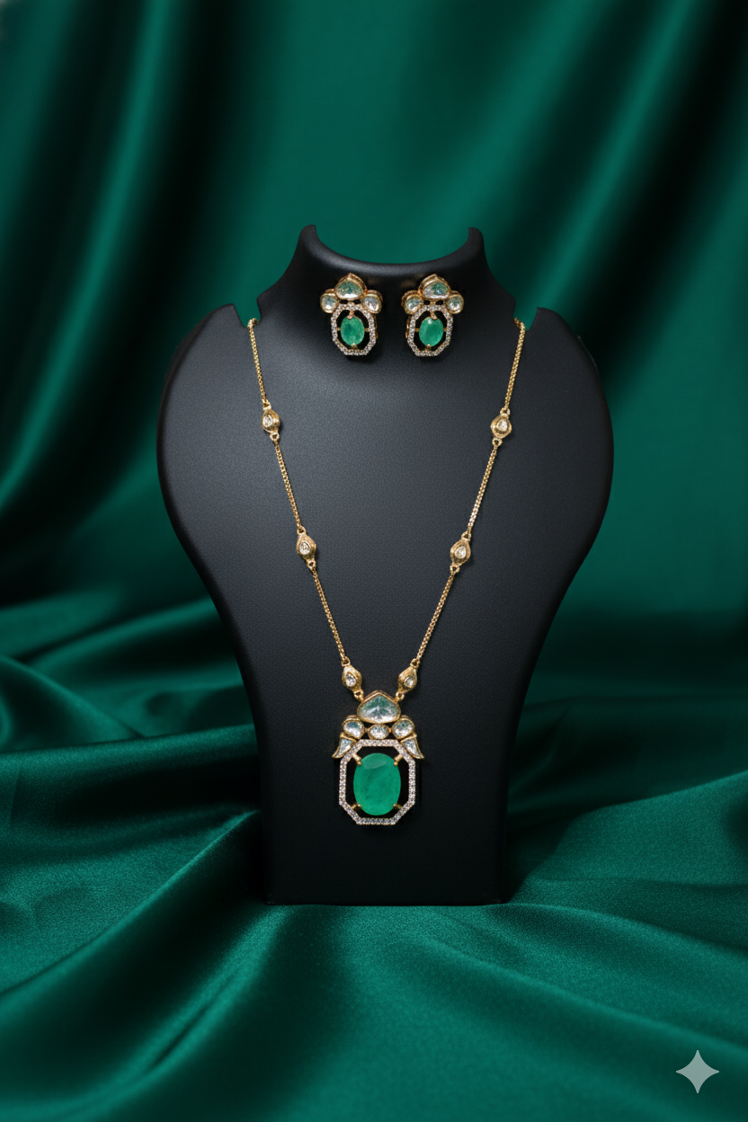 Emerald Diamond Jewelry Set - Elegant Necklace & Earrings Collection