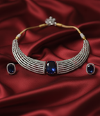 Sapphire Blue Silver American Diamond Necklace and Earrings Set - Luxury Statement Jewelry