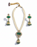 Long Pearl & Emerald Necklace Set - Traditional Kundan Jewelry with Earrings