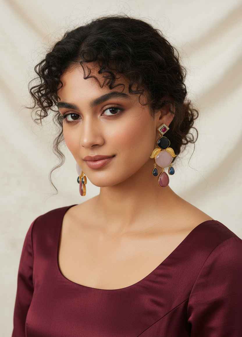 Elegant Jade Drop Dangler Earrings - Multi-Stone Statement Jewelry