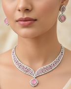 Sapphire Blue Silver Finish American Diamond Necklace and Earrings Set - Luxury Statement Jewelry