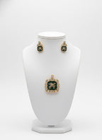 Green Meenakari Kundan Pendant & Earrings Set with Flying Bird