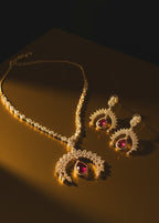 Ruby Red Diamond half moon Necklace and Earring Set