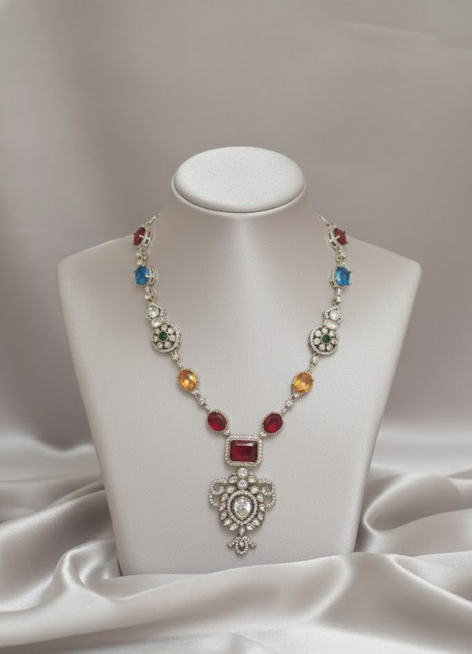Luxury Multi-Stone Necklace and Earring Set - Victorian Statement Jewelry