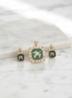 Green Meenakari Kundan Pendant & Earrings Set with Flying Bird