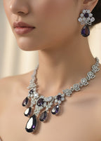 Purple Amethyst Drop down American Diamond Silver Plated Necklace set