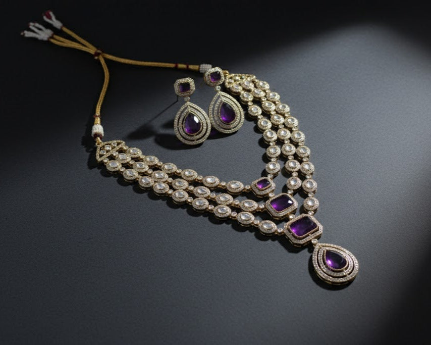 Jewelry set with necklace and earrings on a dark background