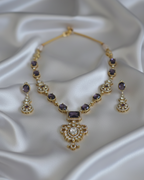 Black and Gold Victorian Necklace and Earring Set - Crystal Statement Jewelry