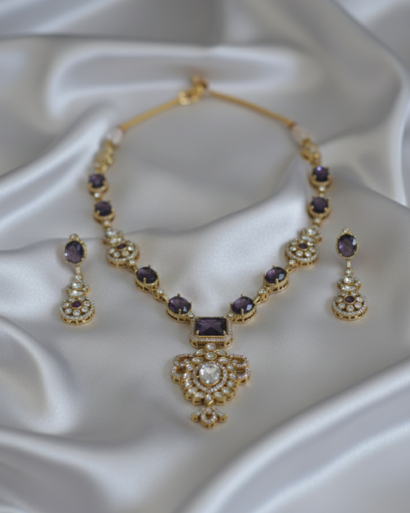 Black and Gold Victorian Necklace and Earring Set - Crystal Statement Jewelry